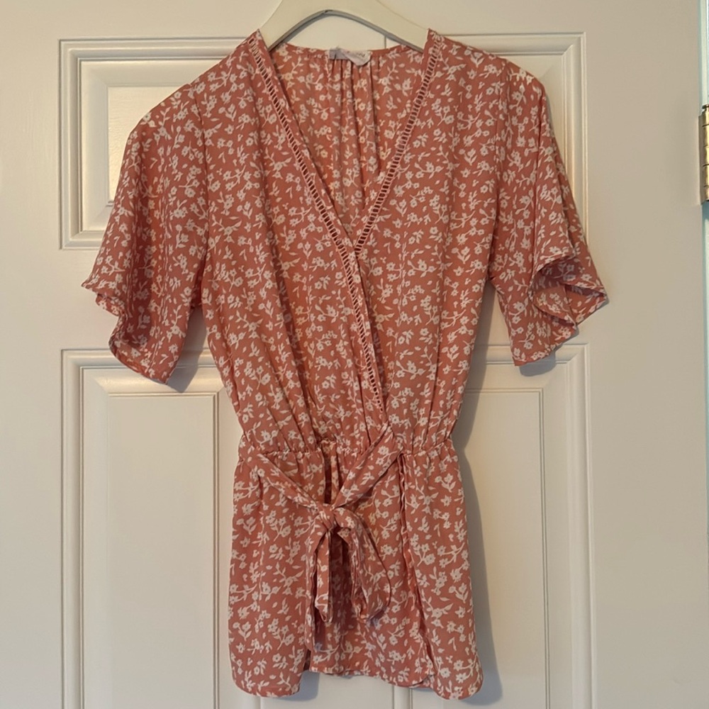 Pink Flower Wrap Blouse